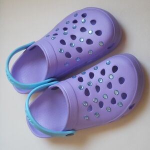 CNY 9 purple and blue with rhinestone clogs